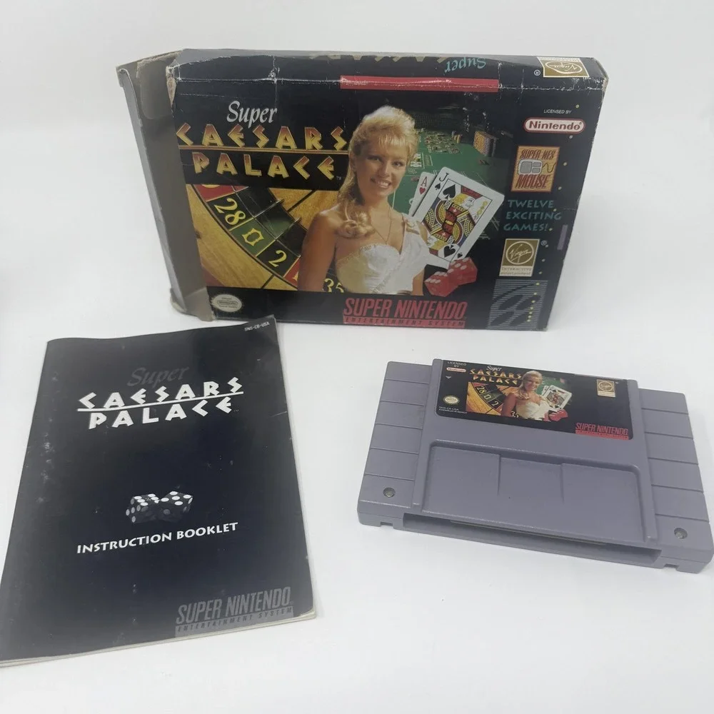Vintage Super Caesars Palace Super Nintendo SNES Game Box Manual Complete CIB